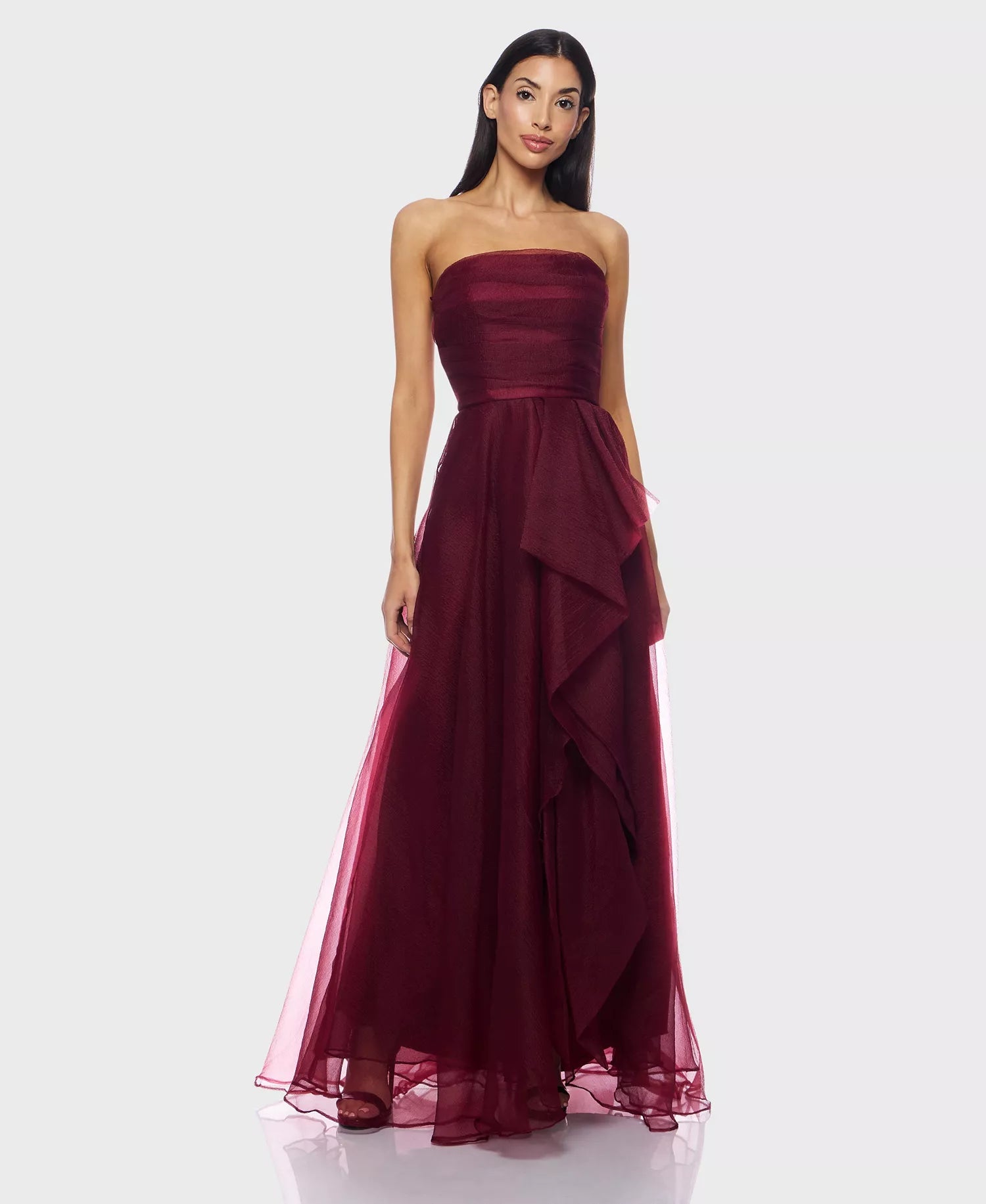 Cabernet Organza A-Line Strapless Zipper Back Floor Length Dress