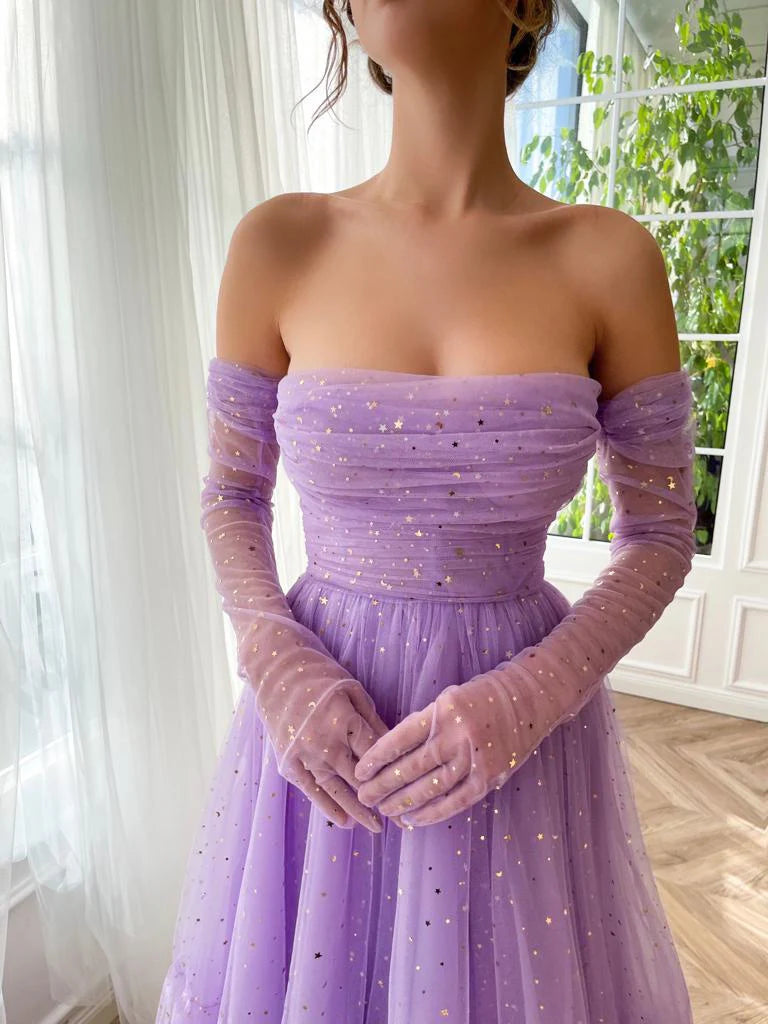 Sweetheart Strapless Fitted Off-The-Shoulder Gloves Ankle-Length Prom Dress