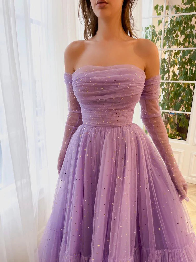 Sweetheart Strapless Fitted Off-The-Shoulder Gloves Ankle-Length Prom Dress