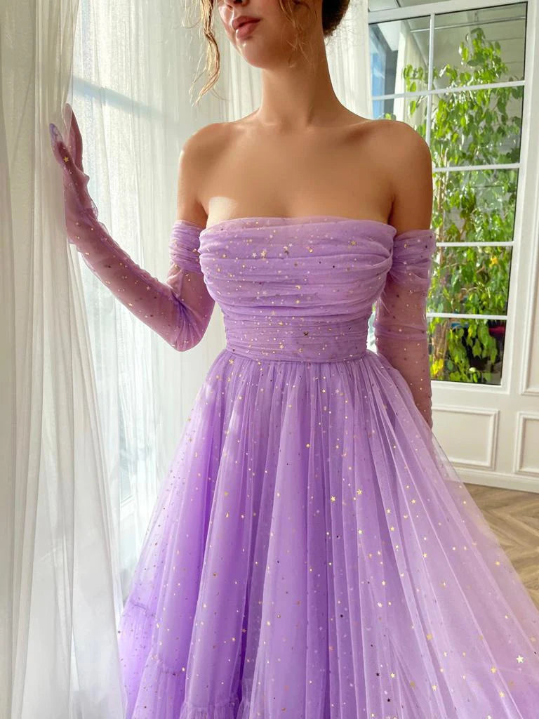 Sweetheart Strapless Fitted Off-The-Shoulder Gloves Ankle-Length Prom Dress