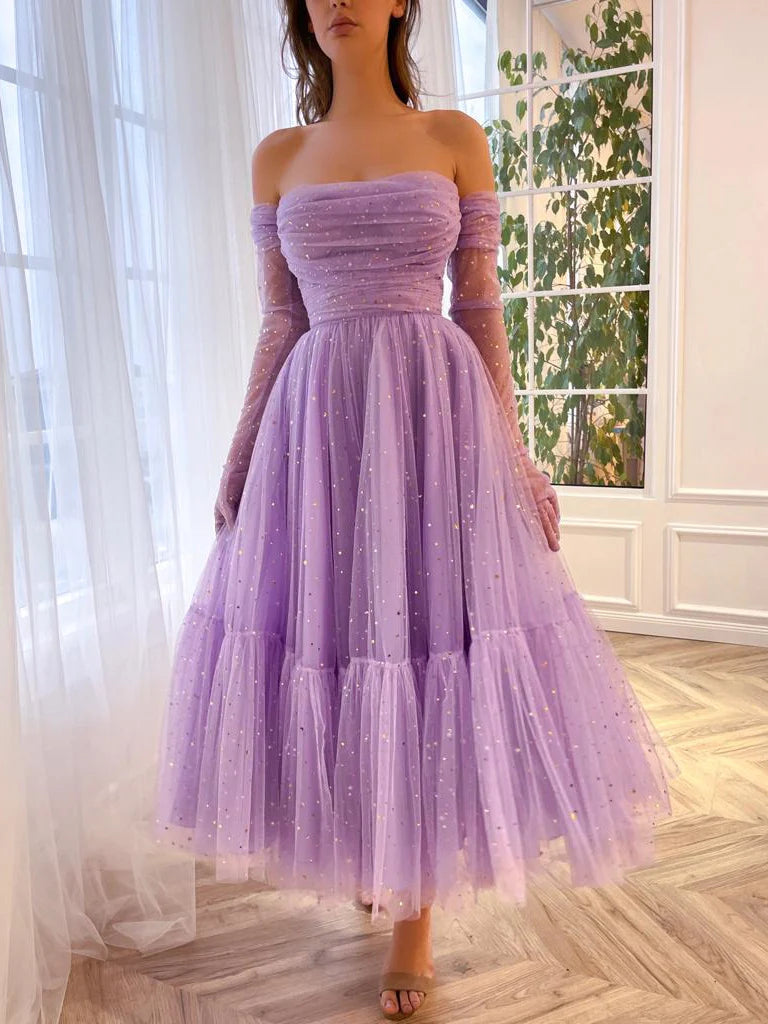 Sweetheart Strapless Fitted Off-The-Shoulder Gloves Ankle-Length Prom Dress