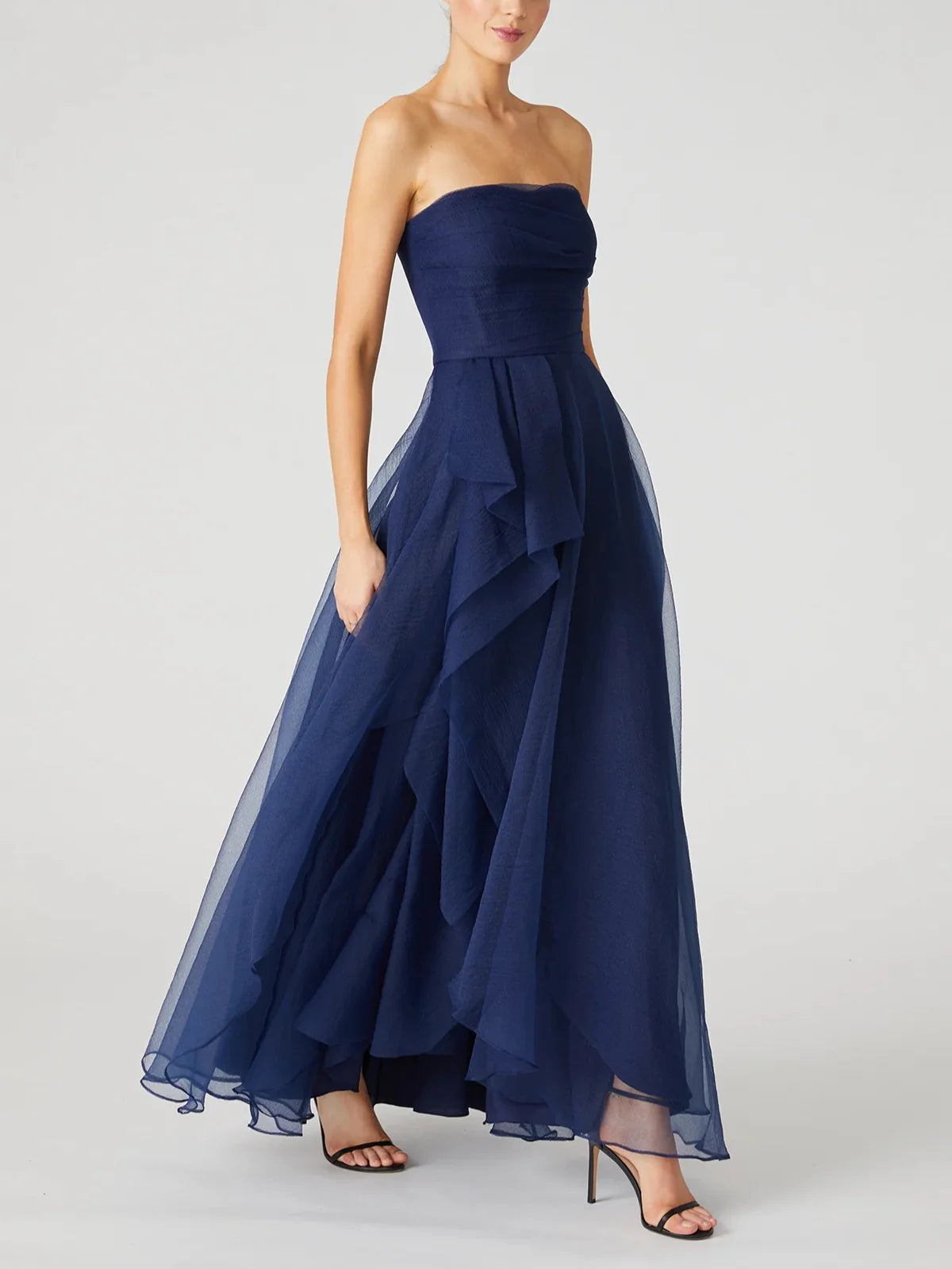 A-Line/Princess Strapless Sleeveless Ankle-Length Evening Dress