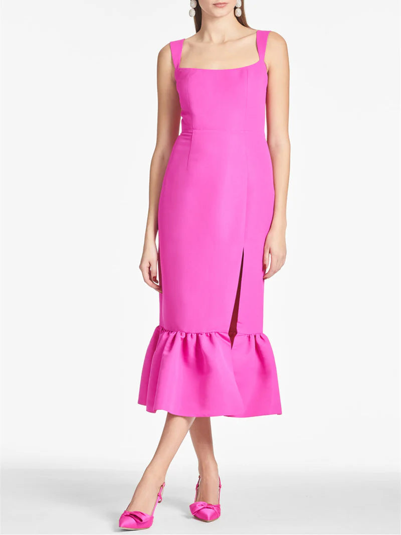 Sheath Square Neck Tea-Length Homecoming Dresses Party Dress