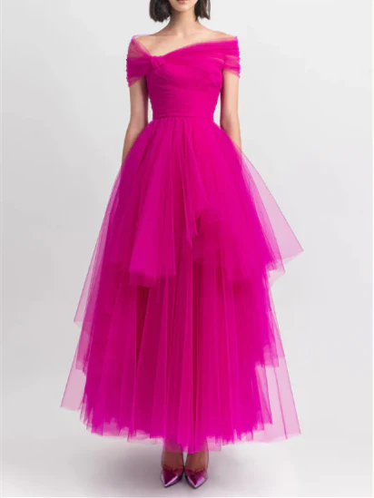 A-Line Off-The-Shoulder Ankle-Length Evening Dress
