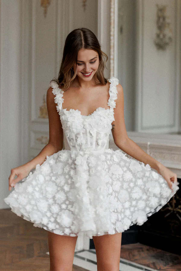 Weitese Prom Shop Dresses Cocktail Sleeveless 3D Floral Applique Mini Dress Formal Women's Dresses