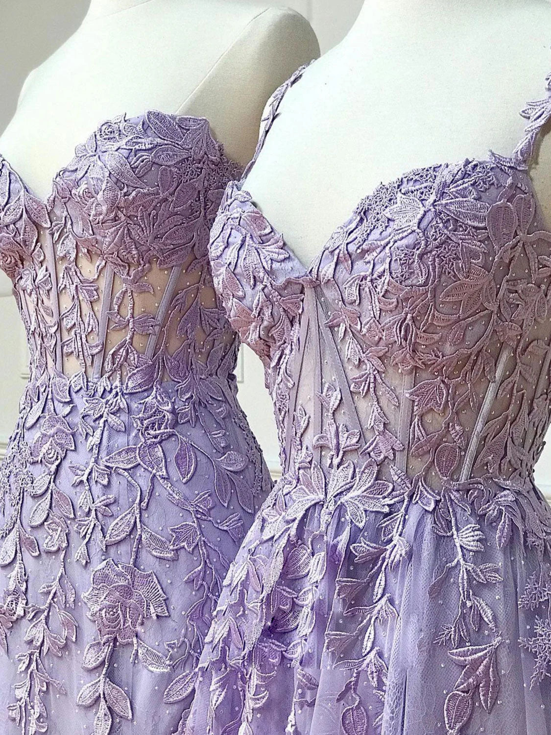 Purple Lace Long Graduation Party Dresses