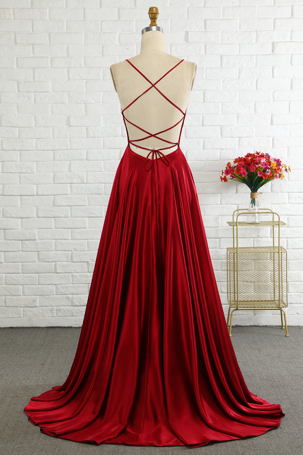 Weitese Simple A Line Spaghetti Straps Burgundy Long Prom Dress