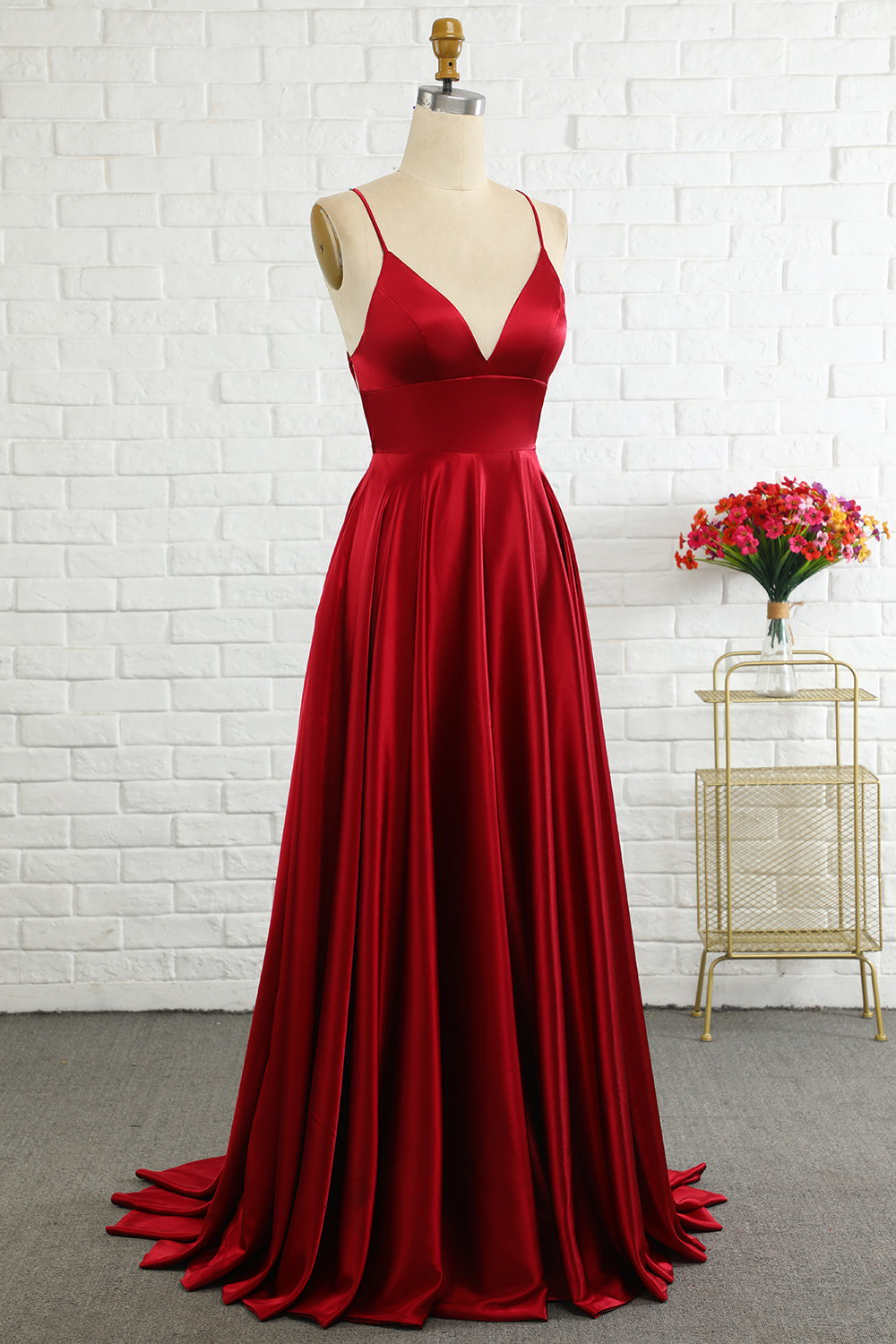 Weitese Simple A Line Spaghetti Straps Burgundy Long Prom Dress