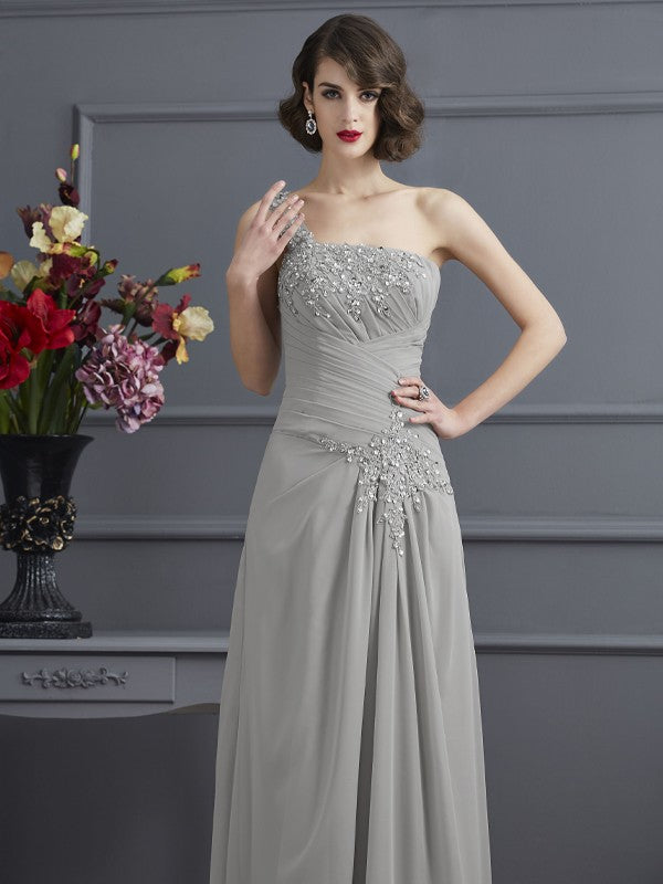One-Shoulder Sleeveless Beading Long Chiffon Mother of the Bride Dresses