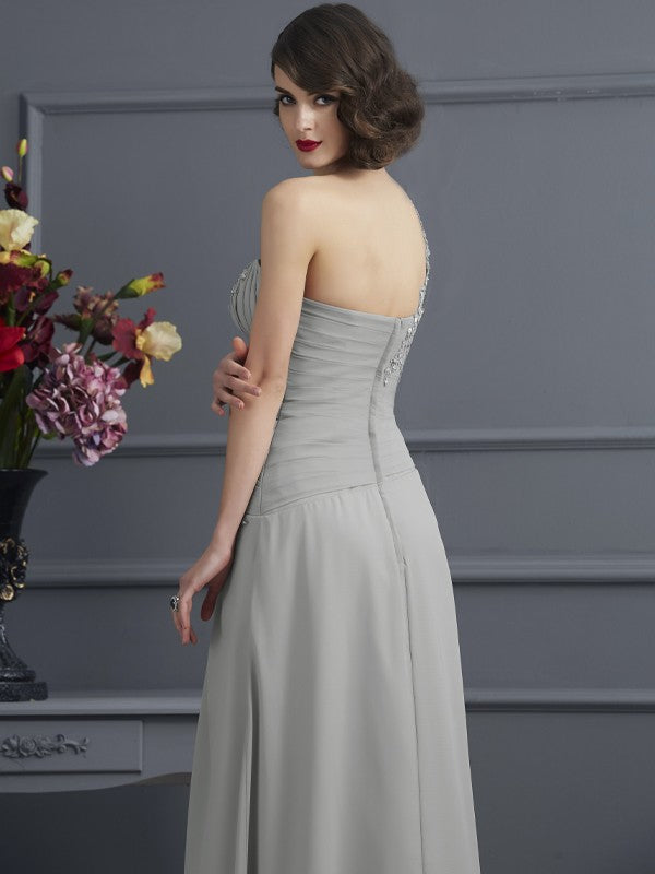 One-Shoulder Sleeveless Beading Long Chiffon Mother of the Bride Dresses