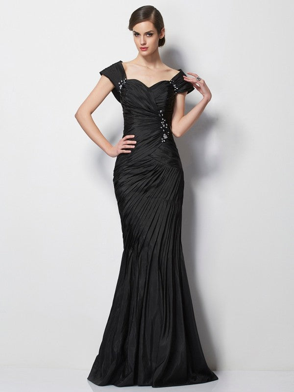 Sweetheart Short Sleeves Beading Long Taffeta Mother of the Bride Dresses