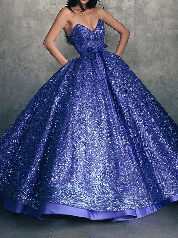 Ball Gown Strapless Floor-Length Long Prom Dresses