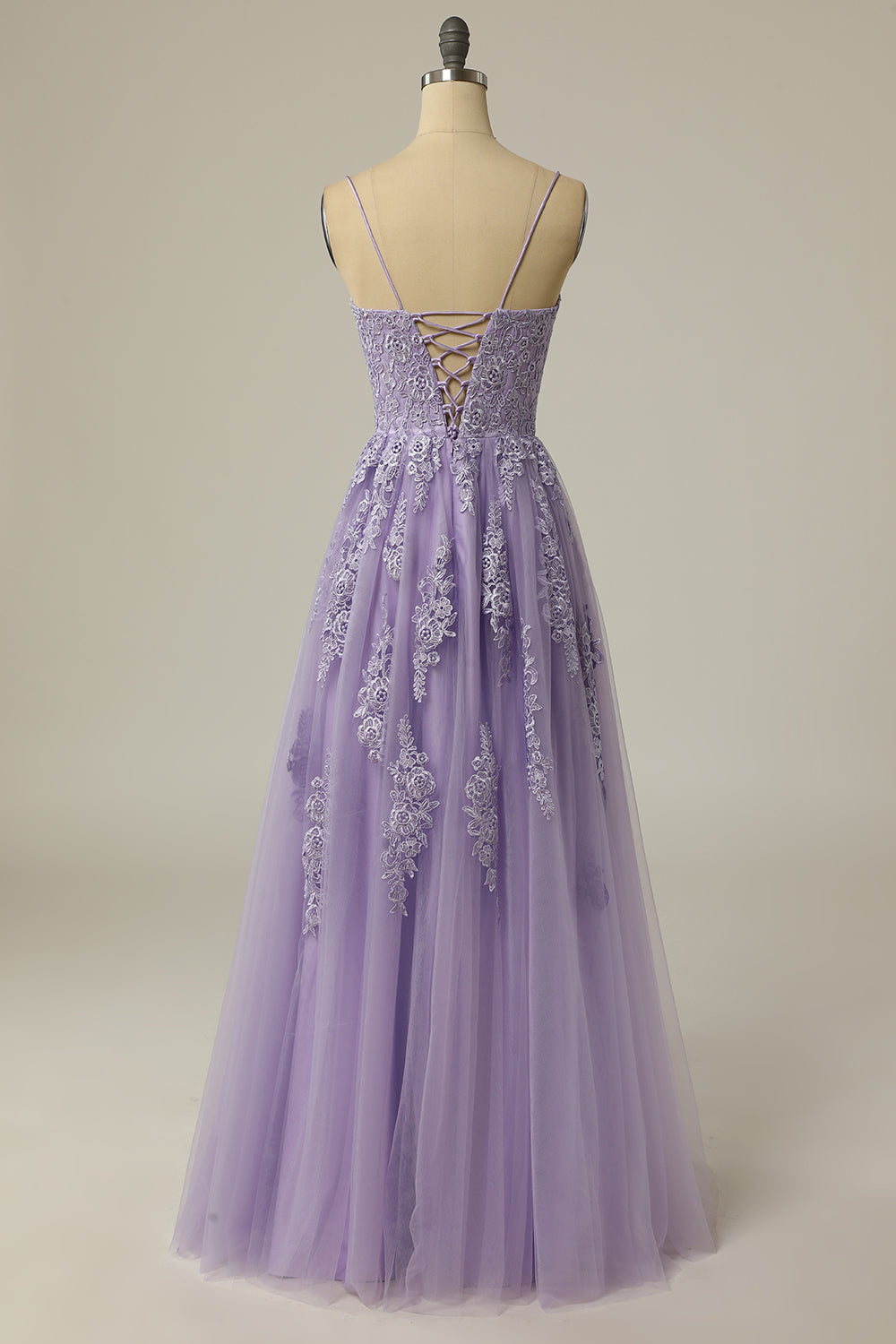 Weitese Gorgeous A Line Spaghetti Straps Lavender Long Prom Dress with Appliques