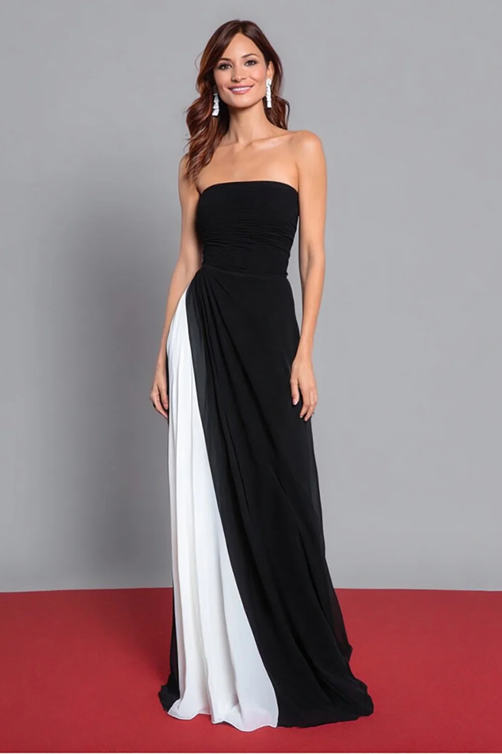 Black Chiffon A-Line Straight Across Zipper Back Floor-Length Dress