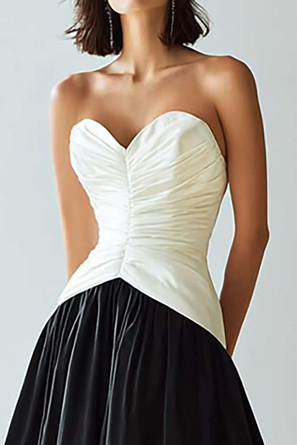 Black & Ivory Satin Ball Gown Sweetheart Zipper Back Floor-Length Dress