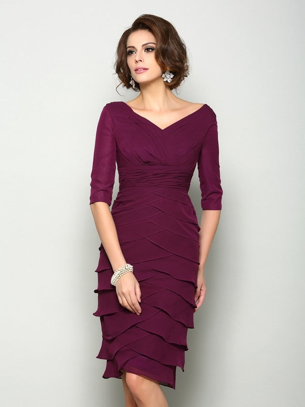 V-neck 1/2 Sleeves Short Chiffon Mother of the Bride Dresses