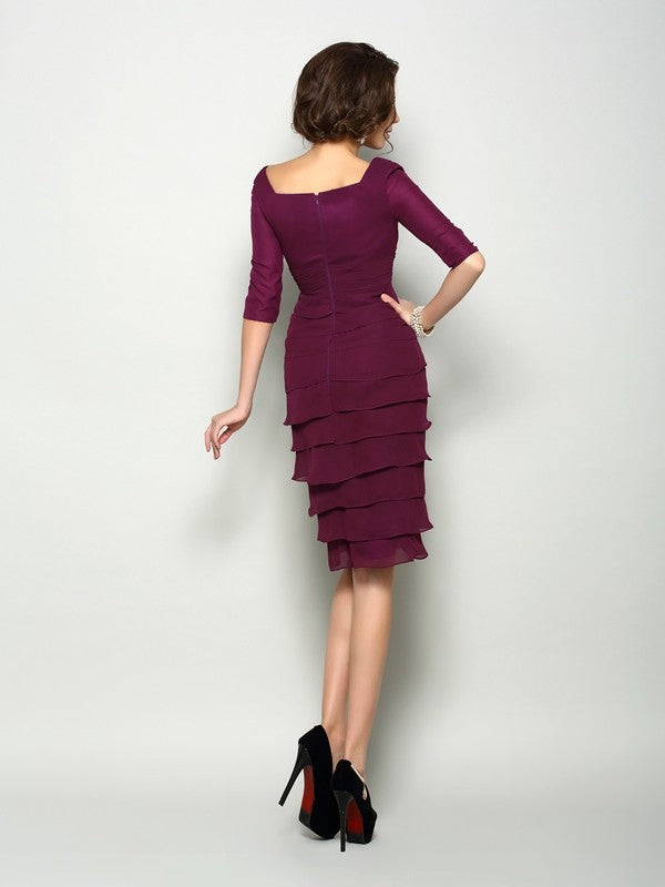 V-neck 1/2 Sleeves Short Chiffon Mother of the Bride Dresses