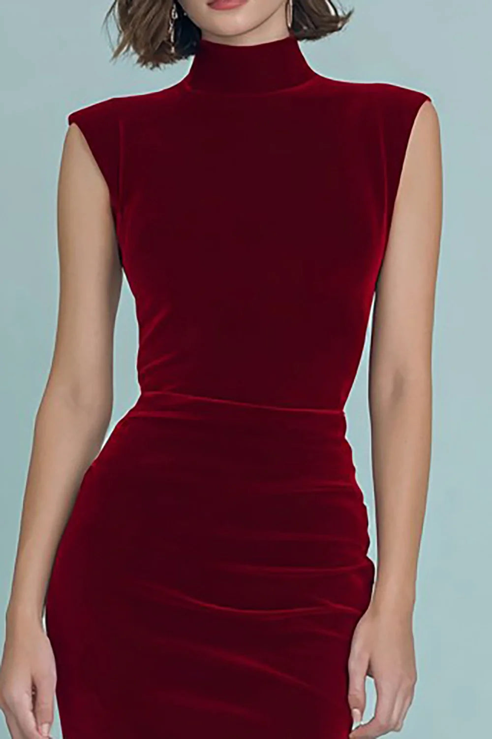 Burgundy Velvet Sheath High Neck High Back Floor-Length Dress