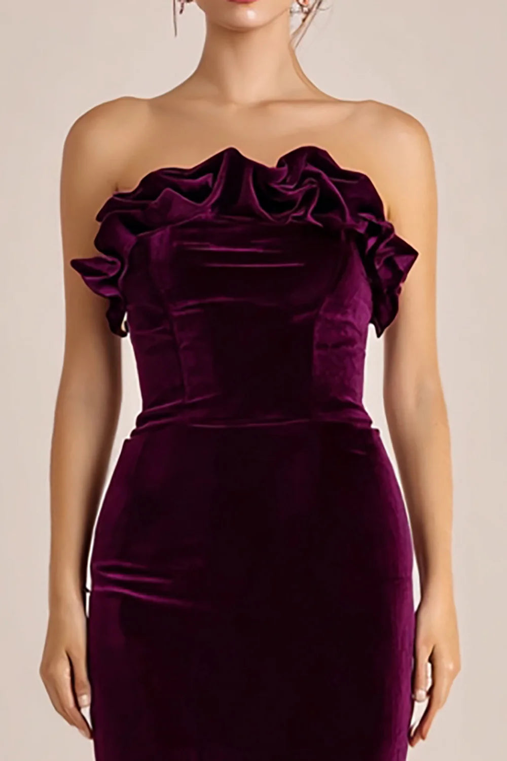 Plum Velvet sheath-column strapless zipper-back ankle-length Dress