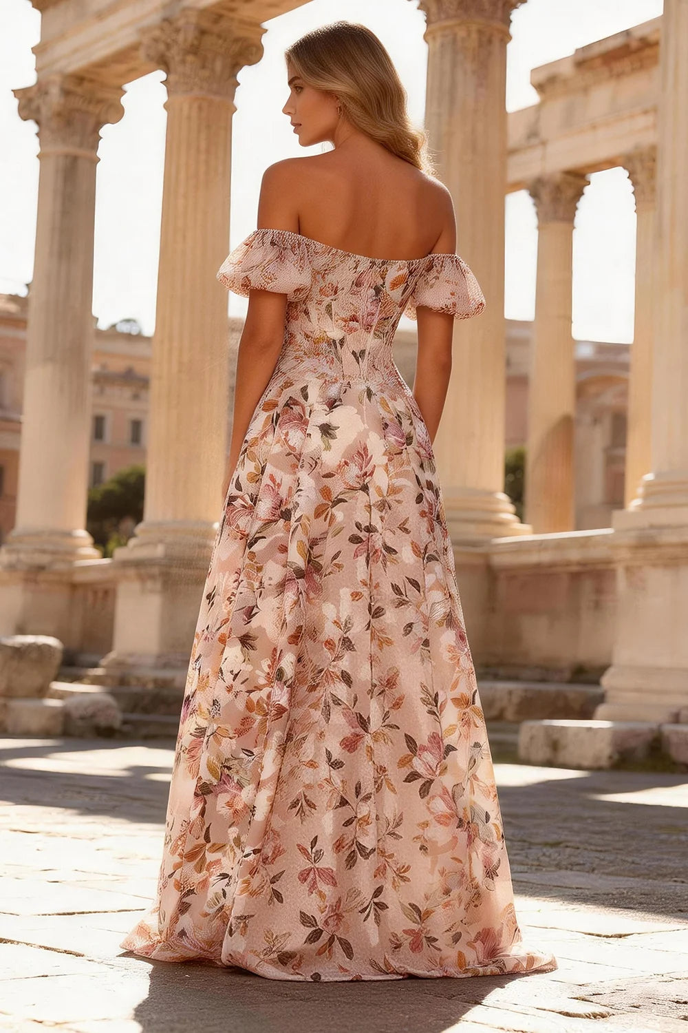 Blushing Pink Floral Mesh A-Line Sweetheart Zipper Back Floor-Length Dress