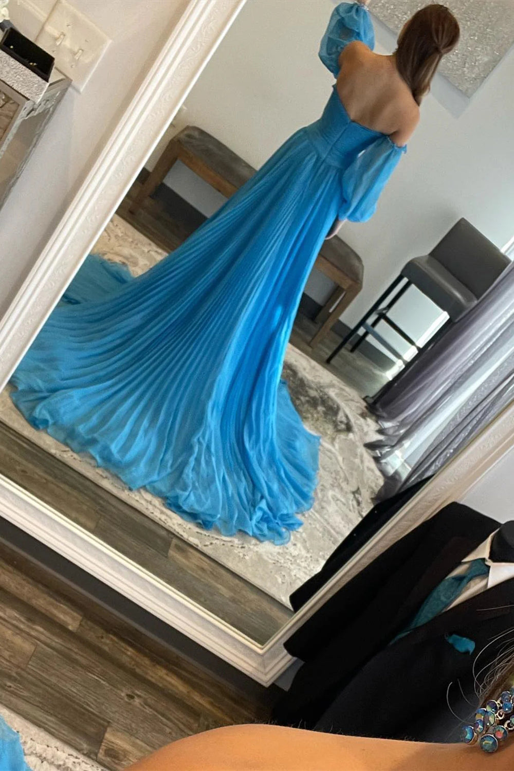 Weitese Stylish A Line Sweetheart Blue Long Prom Dress with Keyhole