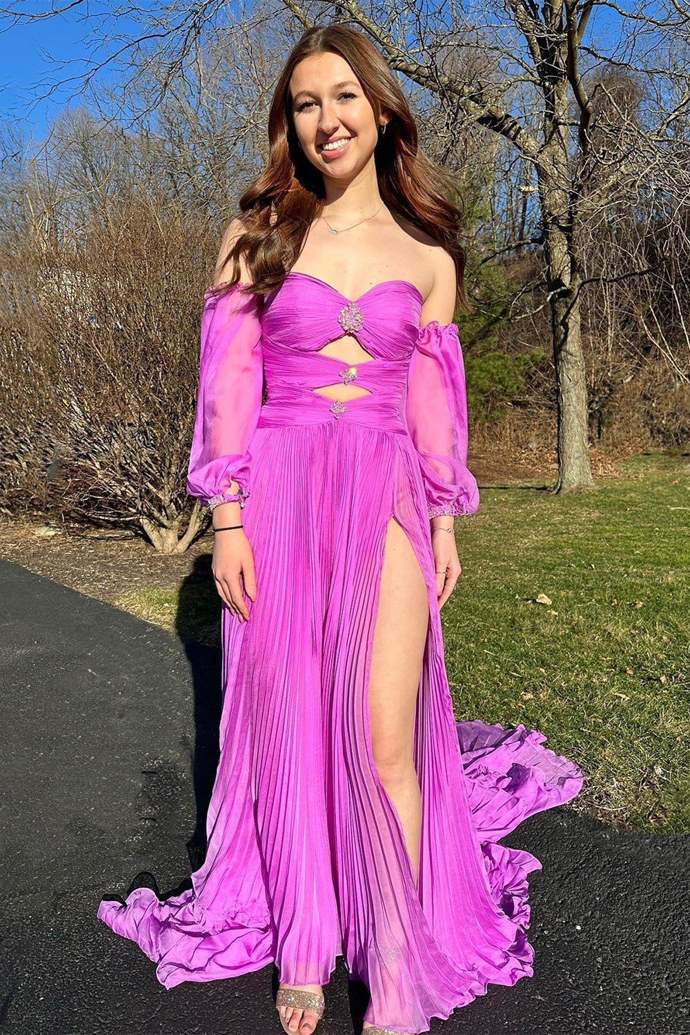 Weitese Stylish A Line Sweetheart Blue Long Prom Dress with Keyhole