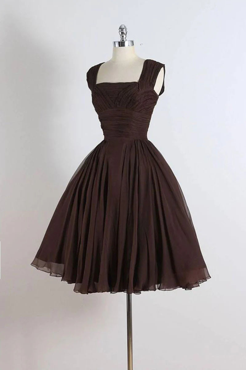 Weitese Dress Formal Women's Dresses Unique Chiffon Retro Short Dark Brown Homecoming Dresses Party Dress Prom Dresses Shops