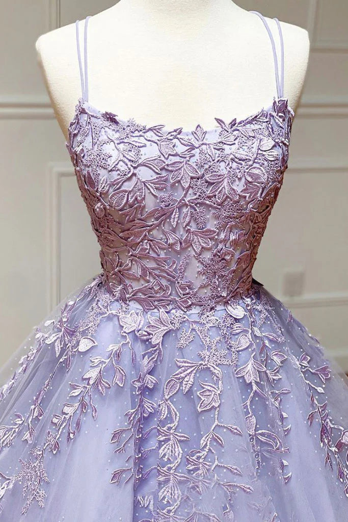 Purple tulle lace long Evening  dress