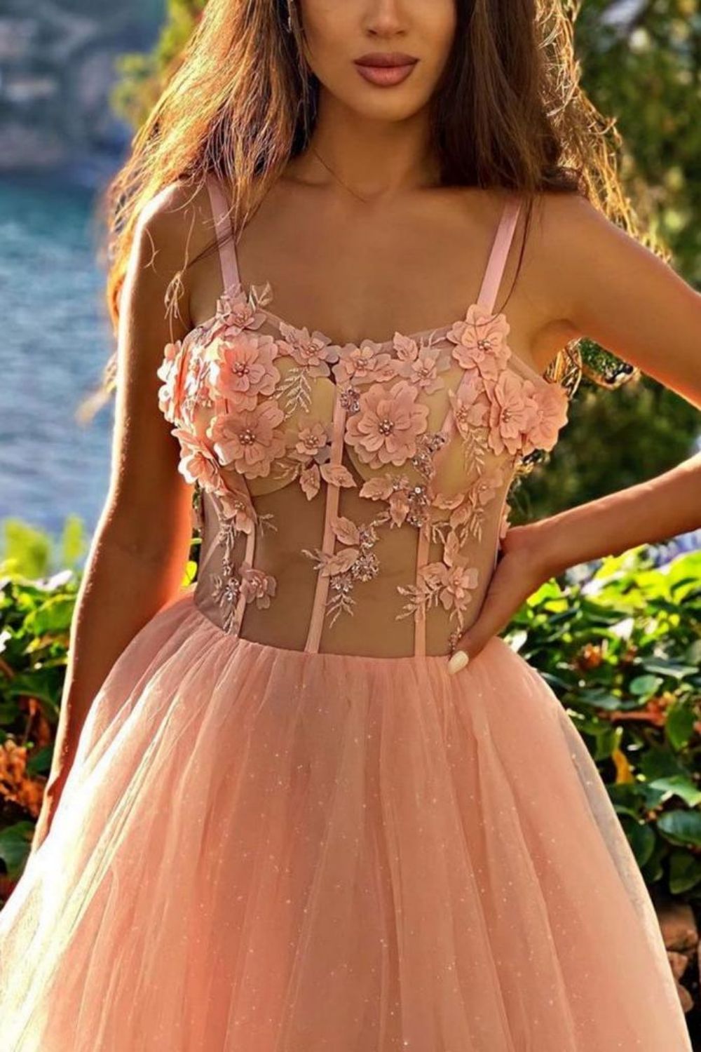 Weitese New Arrival A Line Off Shoulder Pink Prom Dress with Appliques
