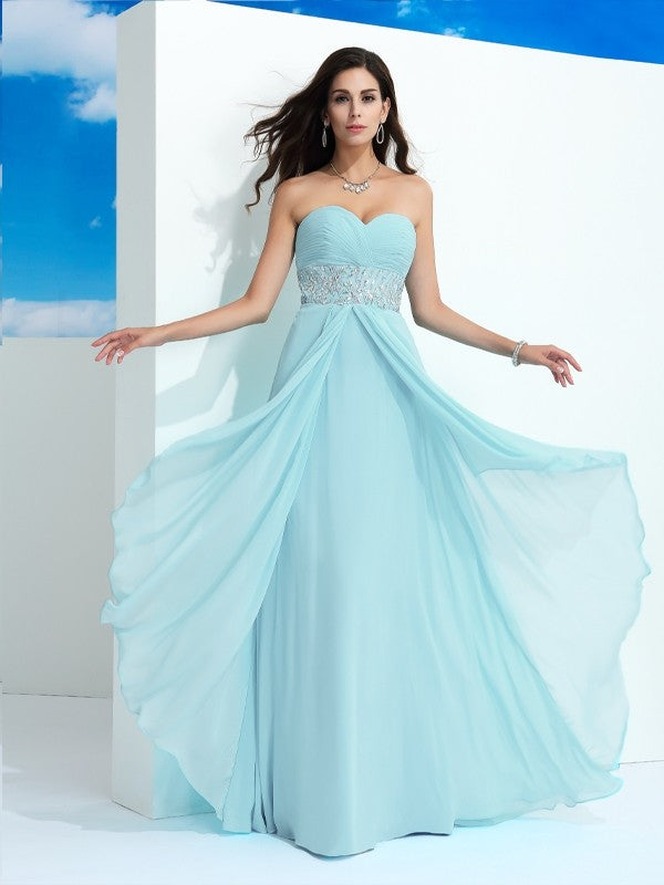 Sweetheart Beading Sleeveless Long Chiffon Dresses
