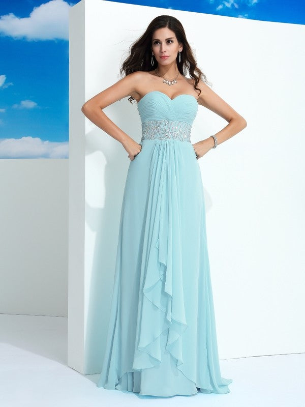 Sweetheart Beading Sleeveless Long Chiffon Dresses