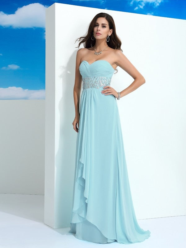 Sweetheart Beading Sleeveless Long Chiffon Dresses