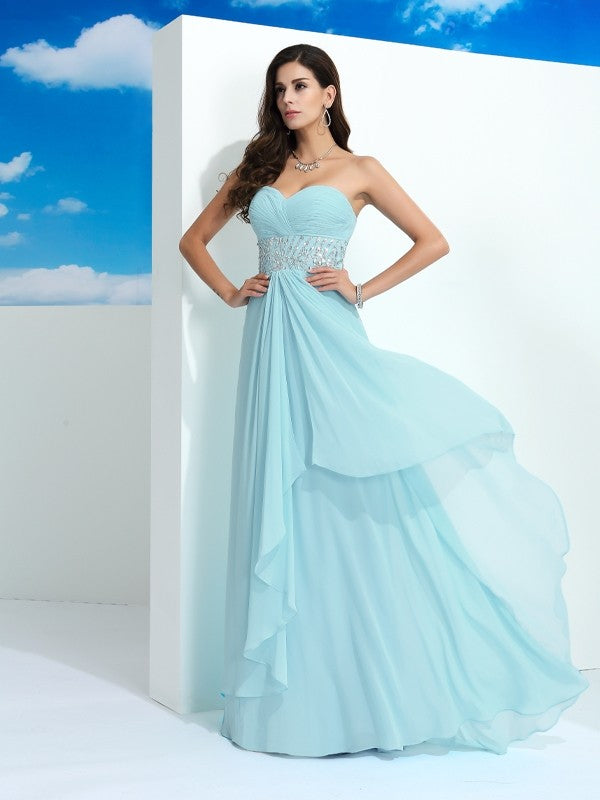 Sweetheart Beading Sleeveless Long Chiffon Dresses