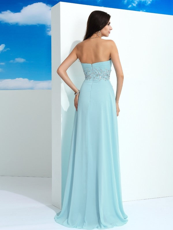 Sweetheart Beading Sleeveless Long Chiffon Dresses