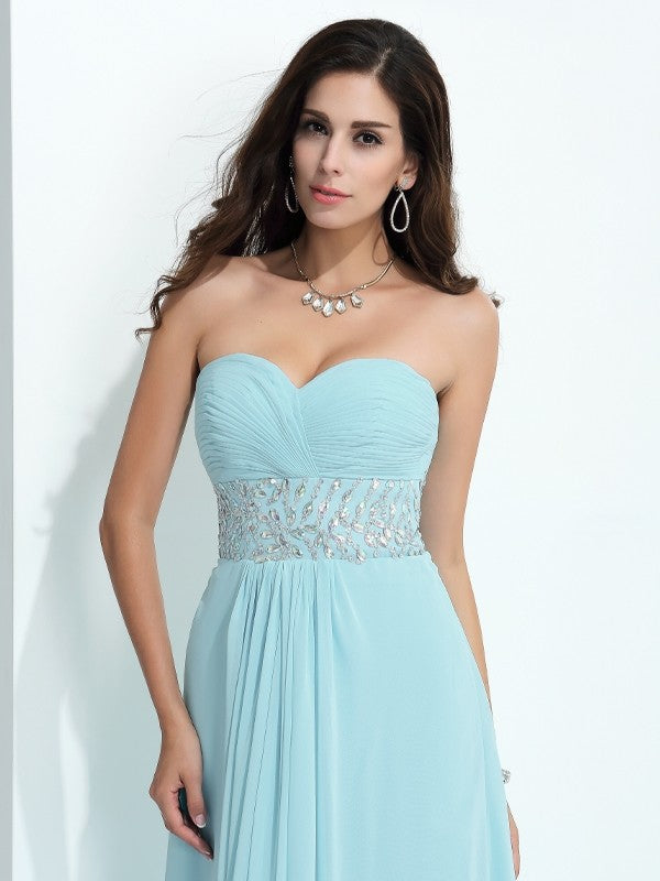 Sweetheart Beading Sleeveless Long Chiffon Dresses