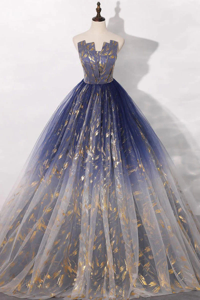 Unique tulle lace long prom Evening Dresses