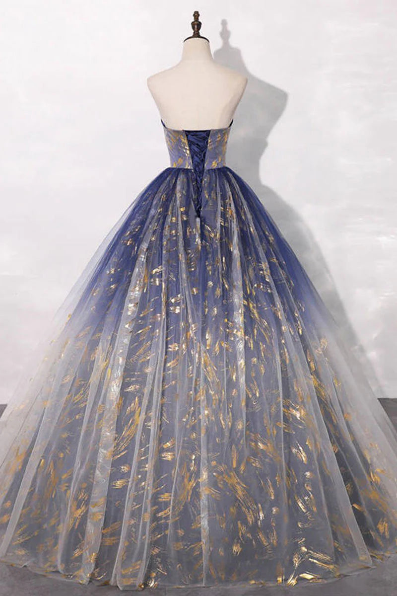 Unique tulle lace long prom Evening Dresses