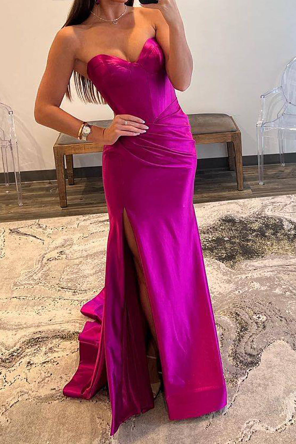 Weitese Stylish Sheath Sweetheart Purple Long Prom Dress with Split Front