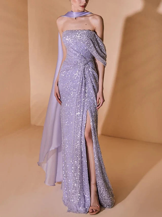 Sheath Strapless Floor-Length Prom Dresses