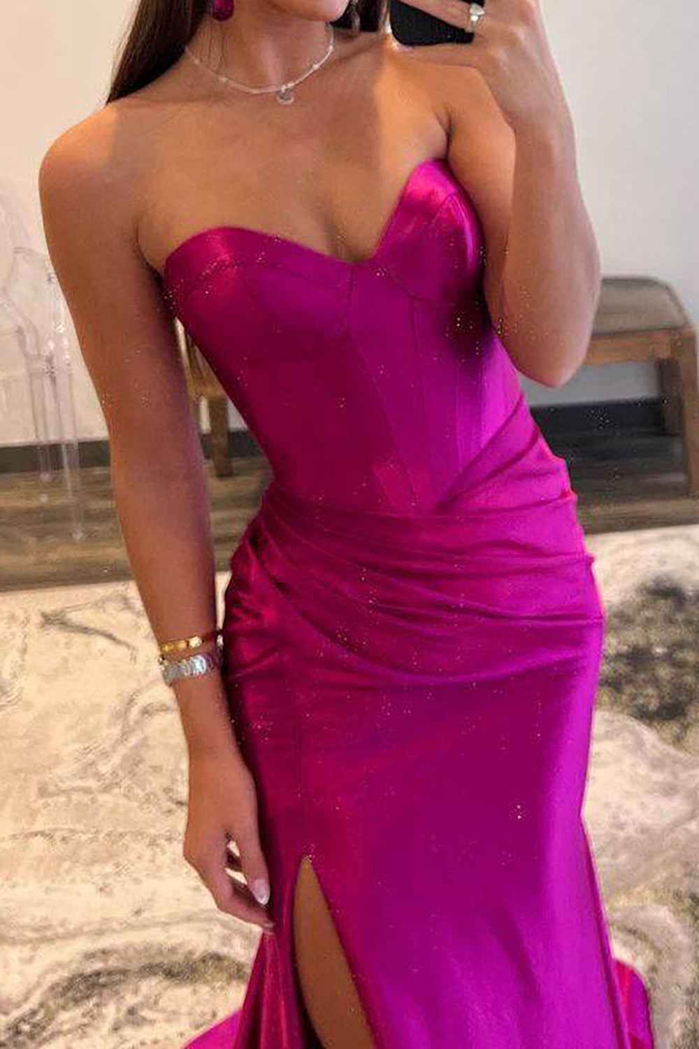 Weitese Stylish Sheath Sweetheart Purple Long Prom Dress with Split Front