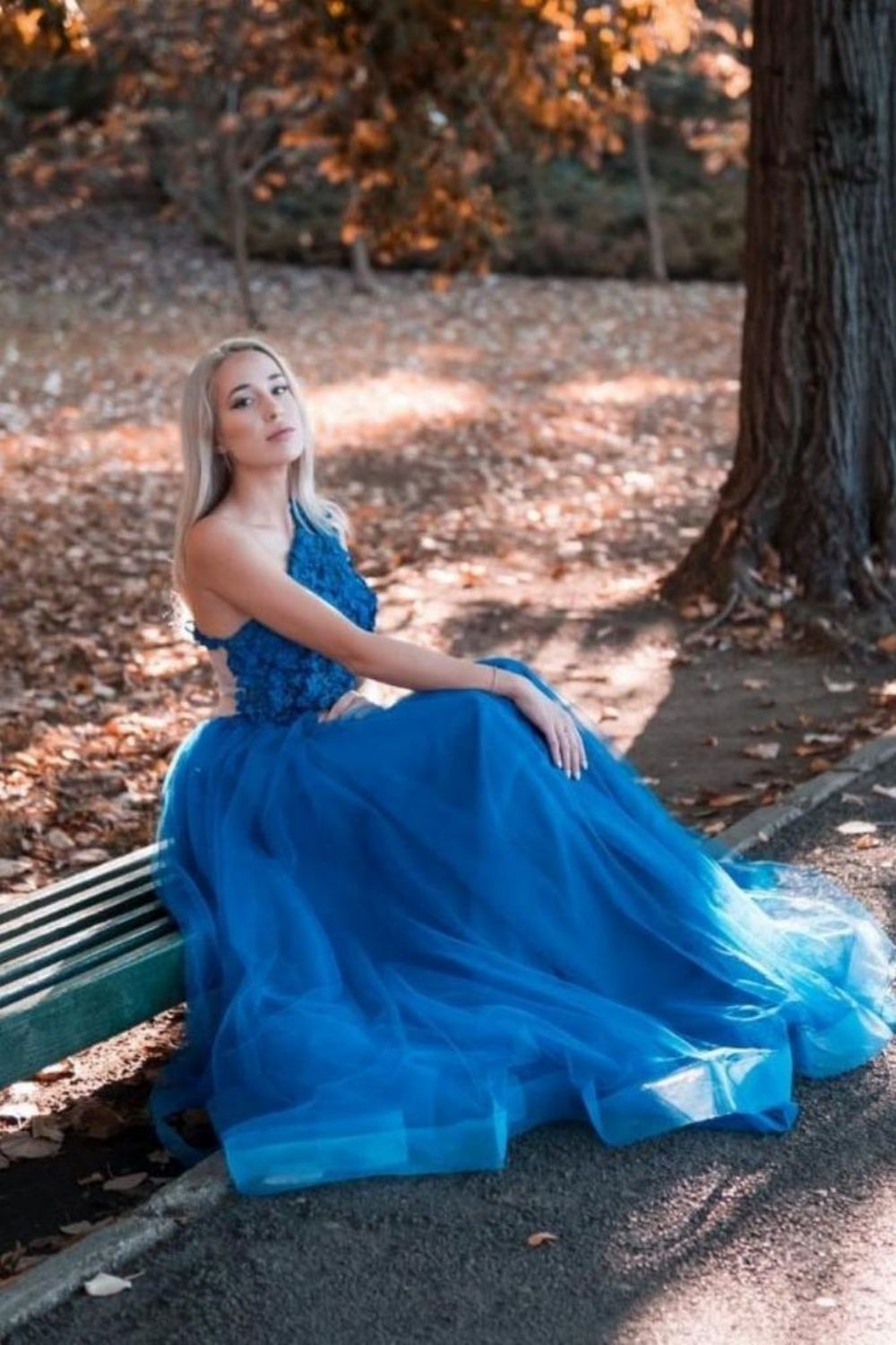 Weitese A Line One Shoulder Royal Blue Long Prom Dress with Appliques