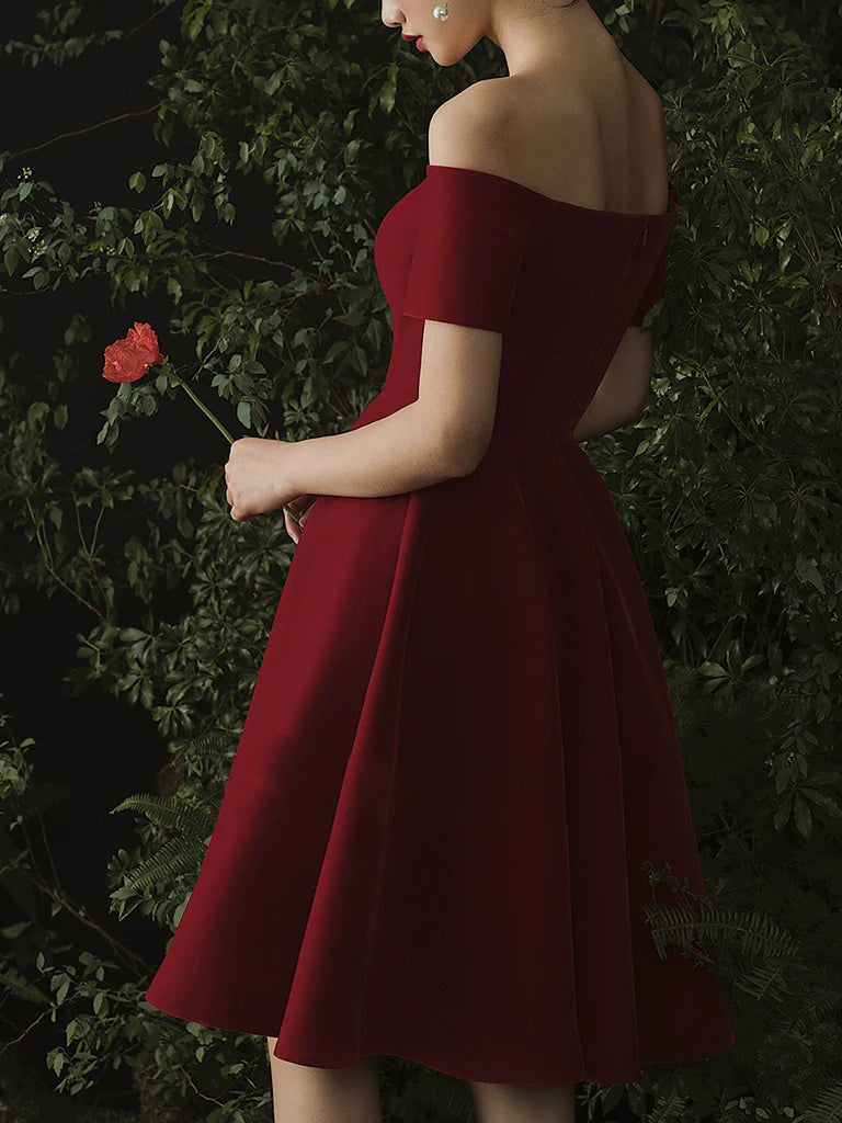 Off-the-Shoulder Burgundy Sweetheart Neck Short Prom Party Dresses