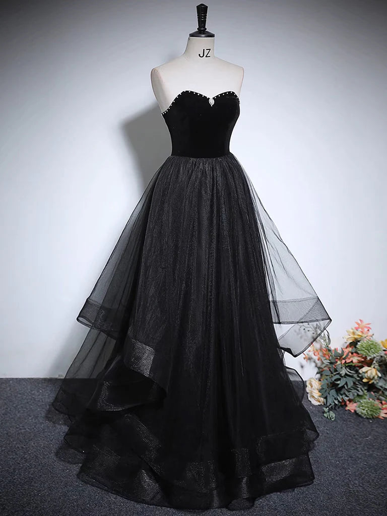 Black A-Line Tulle Long Prom Party Dresses