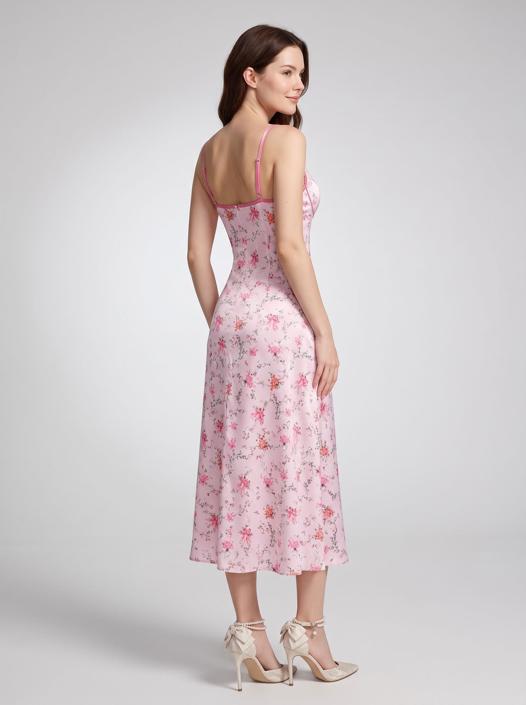 Blushing Pink Satin A-Line Sweetheart Zipper Back Midi Dress