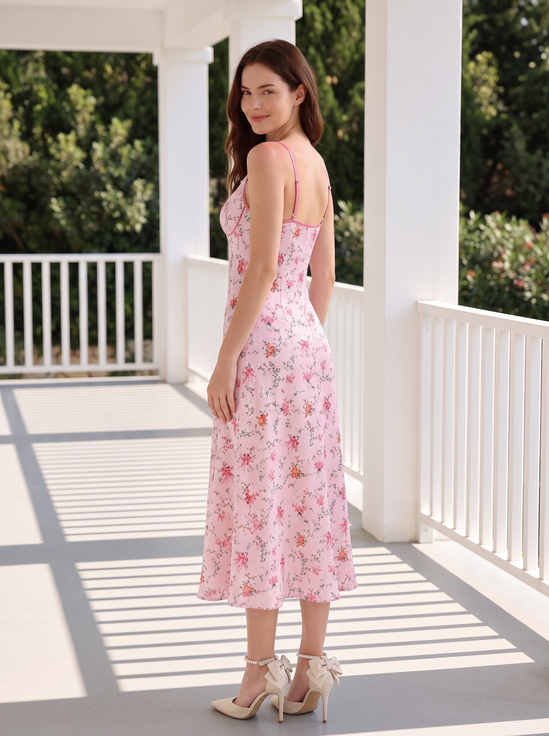Blushing Pink Satin A-Line Sweetheart Zipper Back Midi Dress