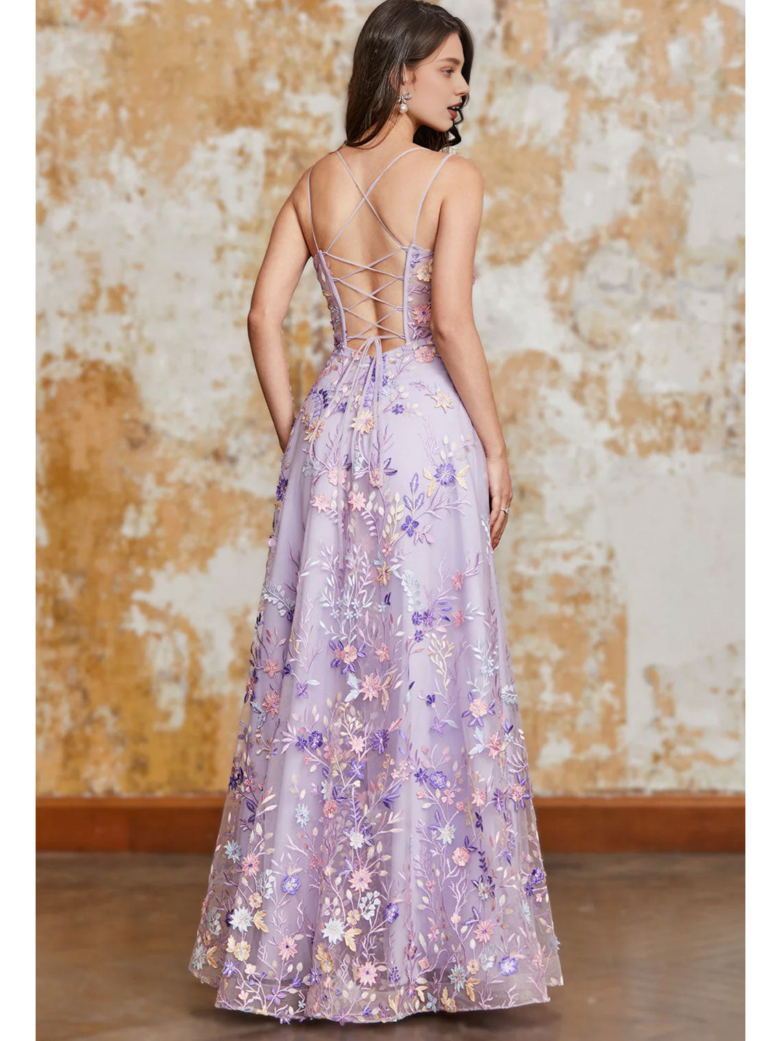 Robe Weitese A-Line/Princesse Bretelles Spaghetti Élégante Robe Formelle Longueur Sol Tulle Sans Manches Robe de Soirée Robe de Bal Avec Appliques Fendues 