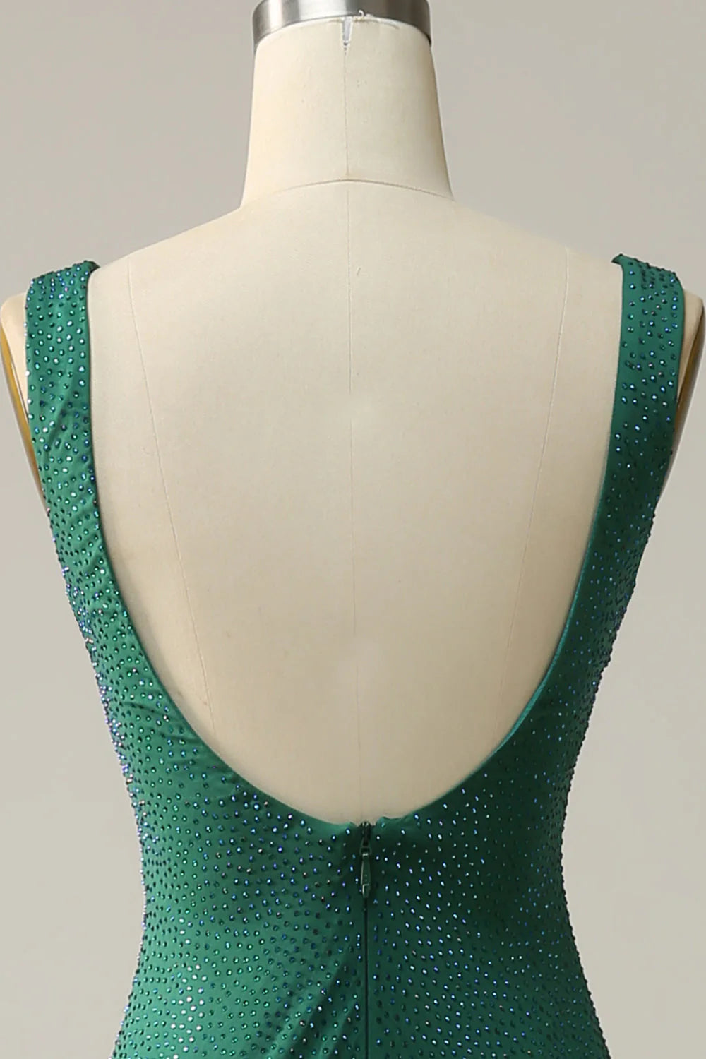 Robe de bal longue verte à col en V et perles style sirène