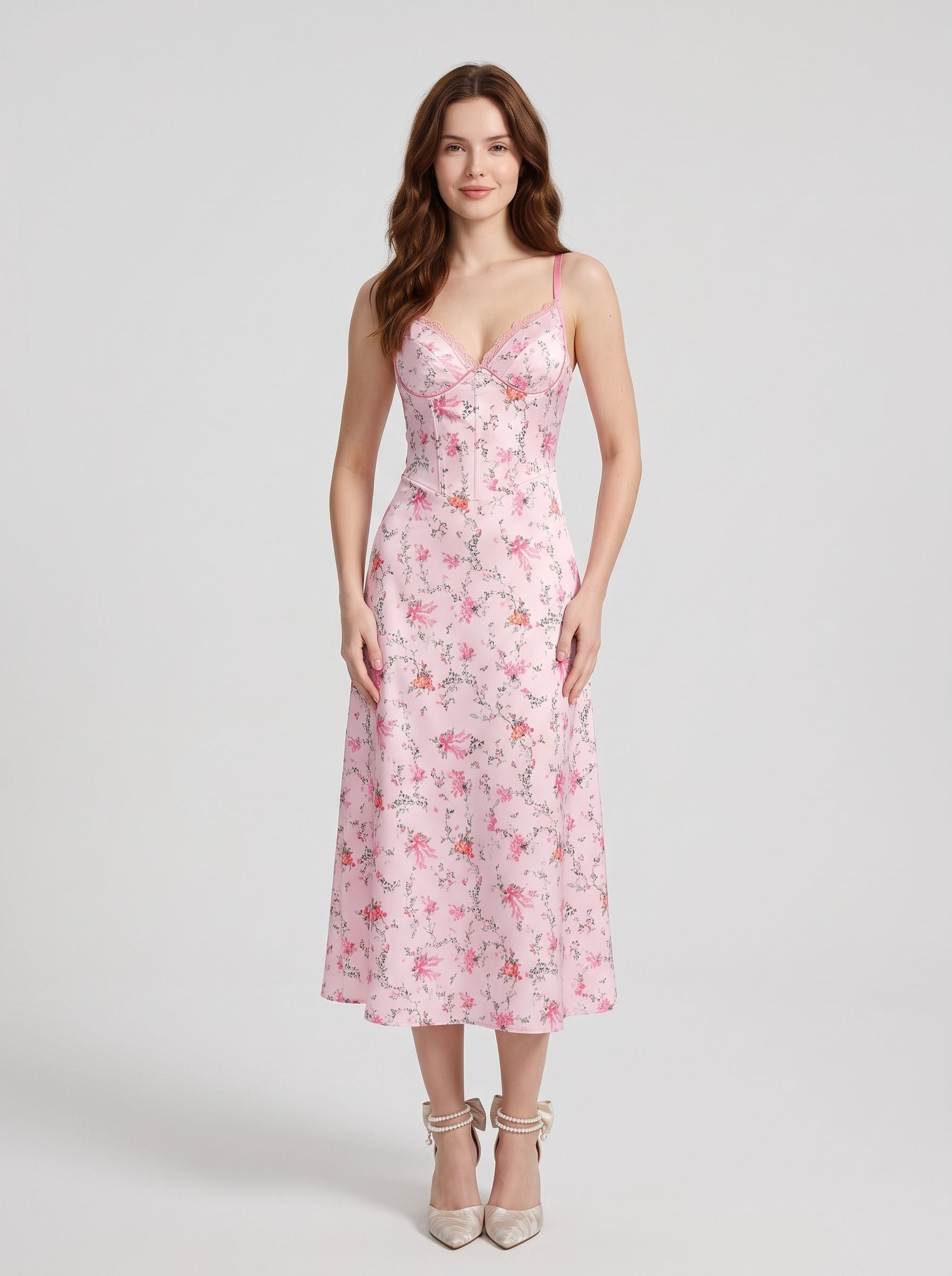 Blushing Pink Satin A-Line Sweetheart Zipper Back Midi Dress
