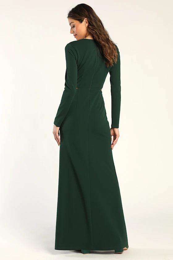 Forest Green Crepe Sheath High Neck High Back with Zipper Floor Length Dress