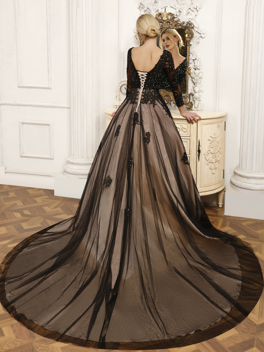 Weitese V-Neck Tulle Ball Gown Wedding Dresses With Beading